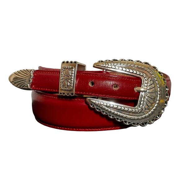 Justin Red Cowhide Western Leather Belt Sz 30 - Picture 1 of 13